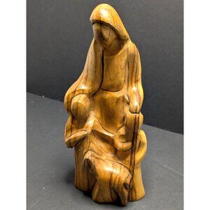 Hand Carved Olive Wood Faceless Statue Of Jesus With Children & Lamb 7.5”